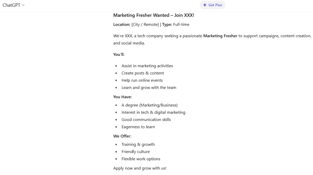 Mô tả công việc được viết bởi AI