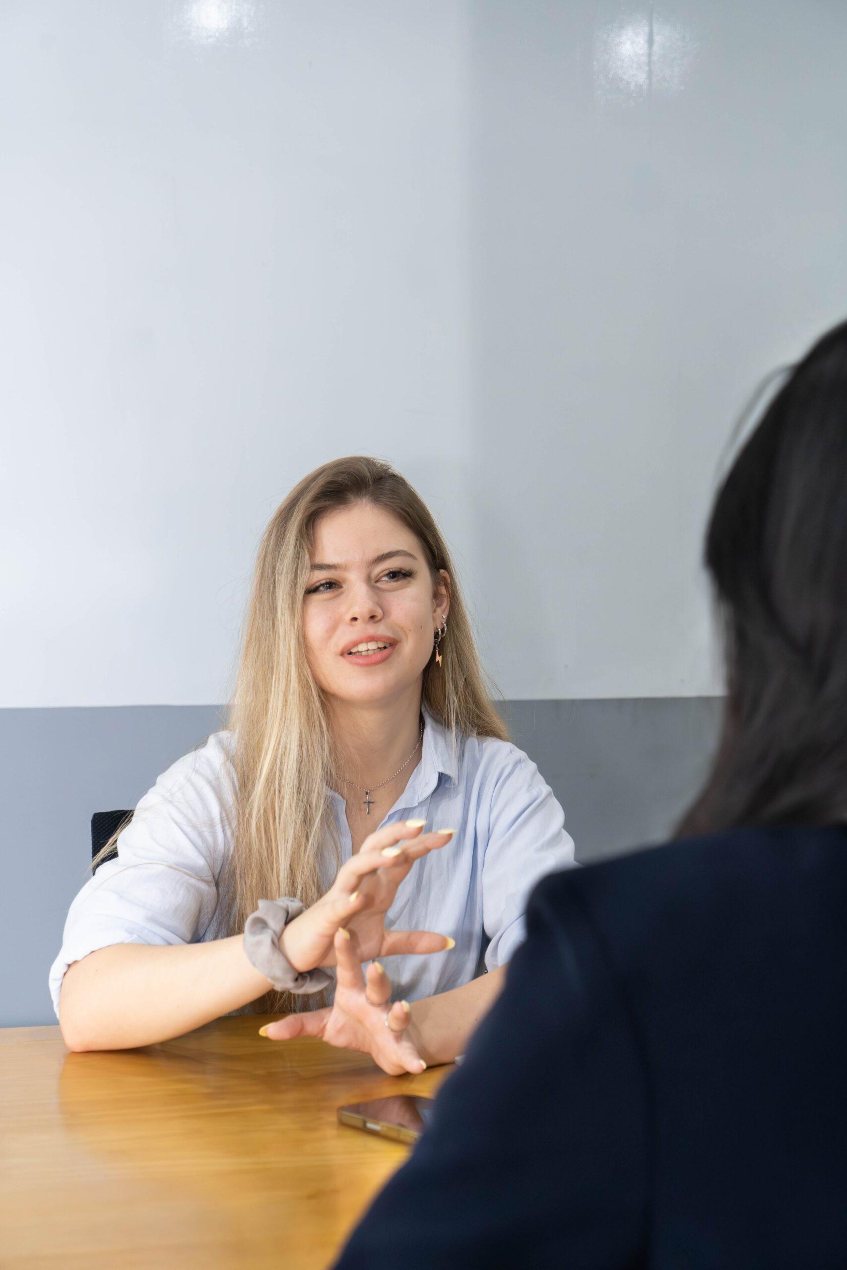 A TRG intern in a one-to-one check-in with the HR team