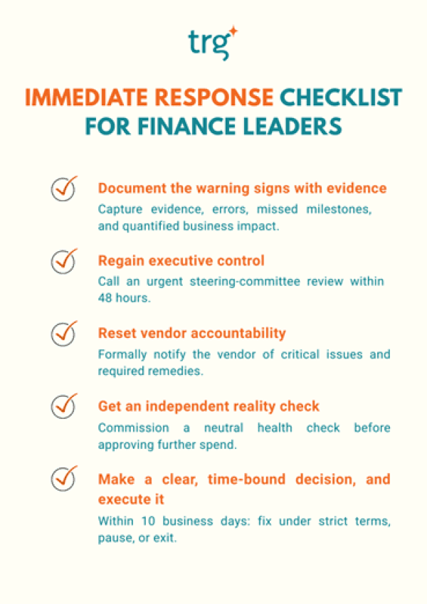 Immediate response checklist for finance leaders