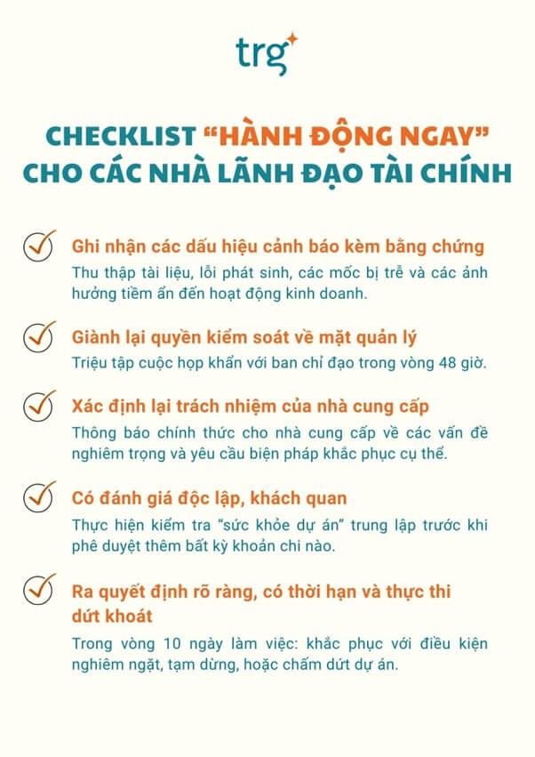 Checklist hành động cho lãnh đạo doanh nghiệp khi dự án triển khai phần mềm quản lý tài chính xảy ra vấn đề
