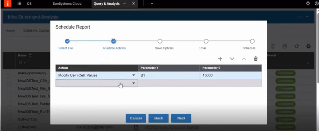 Infor Q&A's scheduled reports and parameters